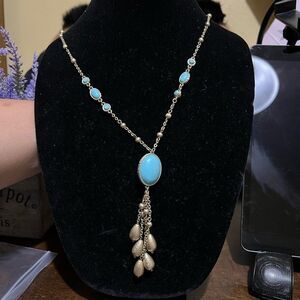 LIA SOPHIA Gorgeous gold tone and turquoise tassel necklace